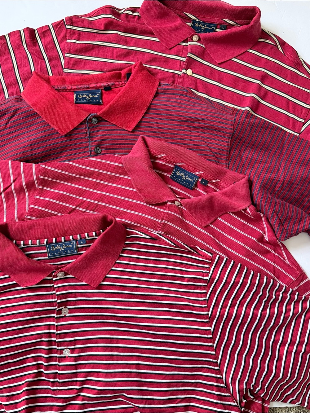 Lot of 4 Bobby Jones Players Burgundy Red Striped Golf Polo Shirts Large